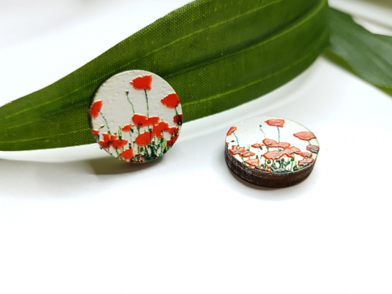 Mohnblumen 3D Holz Scheiben Ohrstecker poppy